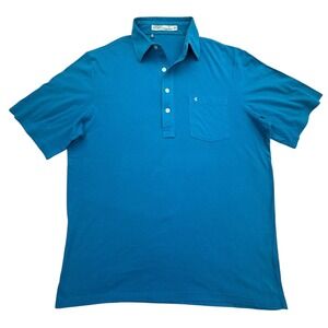 Criquet Polo Shirt Mens Medium Blue Organic Cotton Pocket Short Sleeve